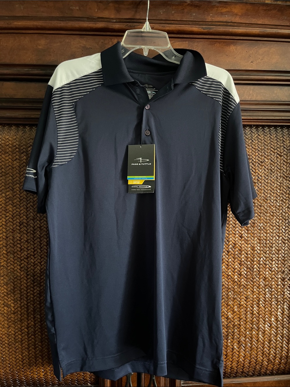 Page and Tuttle Navy Polo with White Shoulder Accents